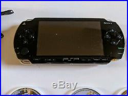 Sony PSP 3000 3001 Piano Black System Console with Case & 7 Games Tested