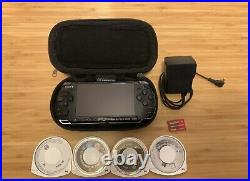 Sony PSP 3003 Handheld Console Piano Black With 4 Games, Case, Charger, 4GB Card