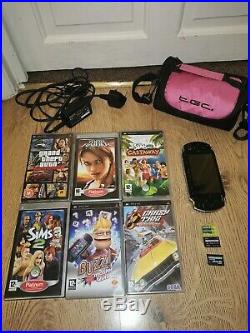 Sony PSP Bundle Piano Black 6 Games, Charger, Memory Cards, Adapter, and Case