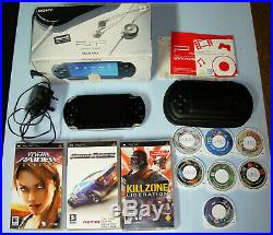 Sony Psp 1004 Piano Black Console Boxed + 10 Games, Charger, Case Bundle