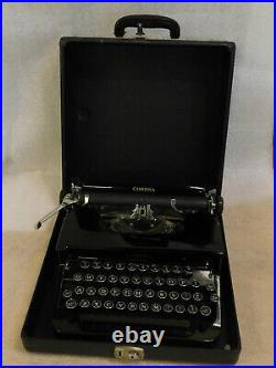 Vintage Art Deco Corona Standard Flat Top Piano Black Typewriter With Case