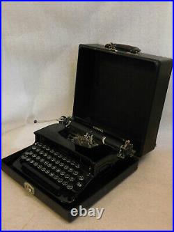 Vintage Art Deco Corona Standard Flat Top Piano Black Typewriter With Case