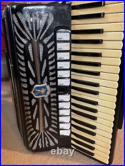 Vintage Black Paolo Soprani Piano Accordian with Original Case in Working Order