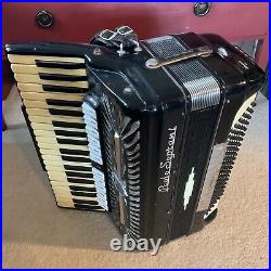 Vintage Black Paolo Soprani Piano Accordian with Original Case in Working Order