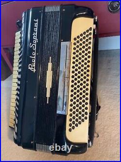 Vintage Black Paolo Soprani Piano Accordian with Original Case in Working Order