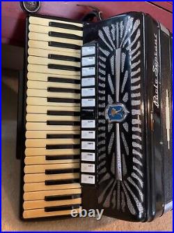 Vintage Black Paolo Soprani Piano Accordian with Original Case in Working Order