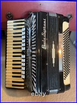 Vintage Black Paolo Soprani Piano Accordian with Original Case in Working Order