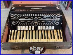 Vintage Black Paolo Soprani Piano Accordian with Original Case in Working Order