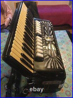 Vintage Black Paolo Soprani Piano Accordian with Original Case in Working Order