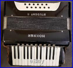 Vintage Hohner Student II Black Piano Accordion and Case