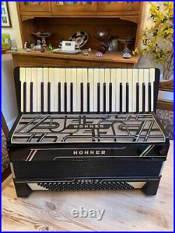 Vintage Hohner Verdi III 120 Base Black & White Piano Accordion Cased Vgc