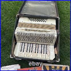 Vintage Matelli Accordion / Squeeze Box / Piano / With Black Case Music Sheets