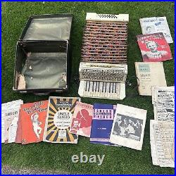 Vintage Matelli Accordion / Squeeze Box / Piano / With Black Case Music Sheets