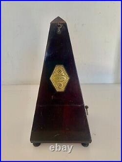 Vintage Metronome of Maelzel Wind Up Paris France Black Wood Case Working Order