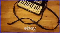 Vintage Small Sized Bell Black Piano Accordian Made In Italy In Case 13.5 Width