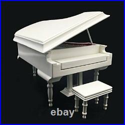 White Piano Music Box with Bench and Black Case Musical Boxes Gift for