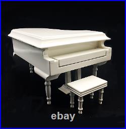 White Piano Music Box with Bench and Black Case Musical Boxes Gift for Christmas