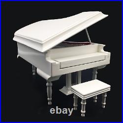 White Piano Music Box with Bench and Black Case Musical Boxes Gift for Christmas