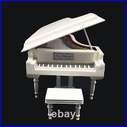 White Piano Music Box with Bench and Black Case Musical Boxes Gift for Christmas