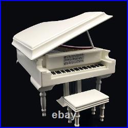 White Piano Music Box with Bench and Black Case Musical Boxes Gift for Christmas